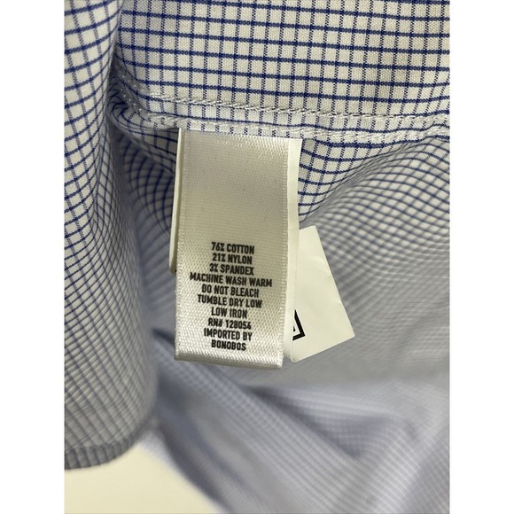 Bonobos Standard Fit Shirt Mens Size 16 Long Sleeve Micro Blue Check Stretch - Picture 3 of 7